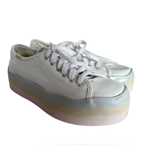 Keds Triple Up White Canvas Sneaker with Pastel Striped Wave Platform Size 6 - Picture 8 of 11